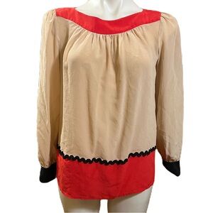 Pippa 100% Silk colorblock red and cream blouse 8